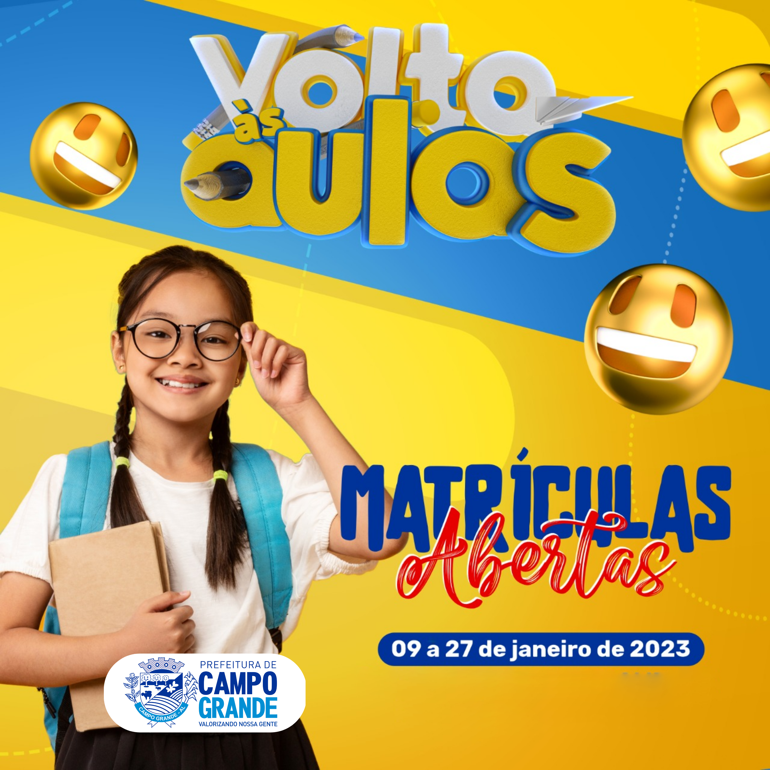 As matrículas da rede municipal de ensino estão abertas de 09 a 27 de janeiro de 2023! 🏫🎓👨‍🏫 Prefeitura Municipal de Campo Grande - AL